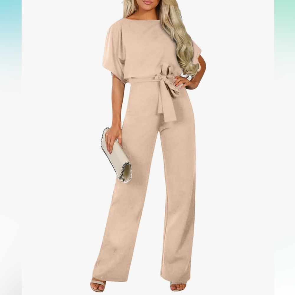 Wide Leg Pant Romper in Apricot